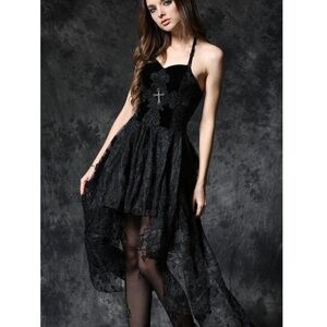 Dark in Love Gothique Elegant Dead Souls Cross High - Low Dress Small